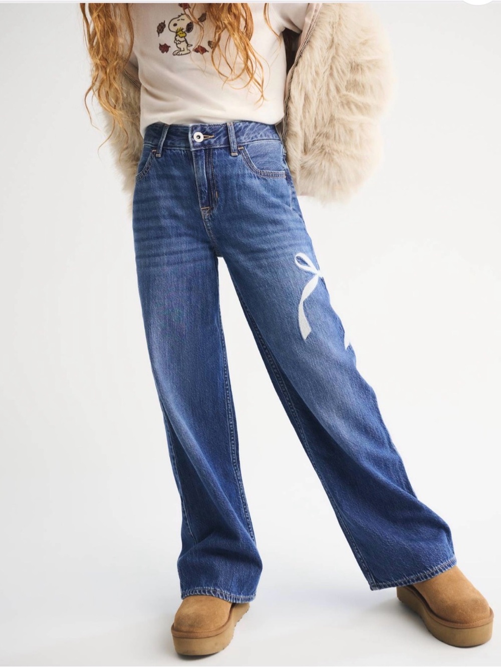 abercrombie kids Blue Wide-Leg Jeans with White Side Bow, size 13/14